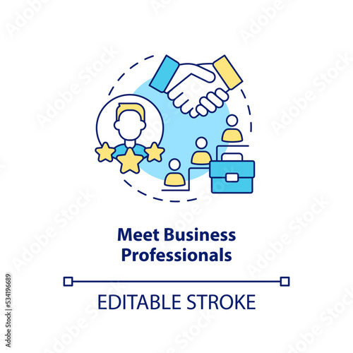 Meet business professionals concept icon. Networking. Formal communication abstract idea thin line illustration. Isolated outline drawing. Editable stroke. Arial, Myriad Pro-Bold fonts used