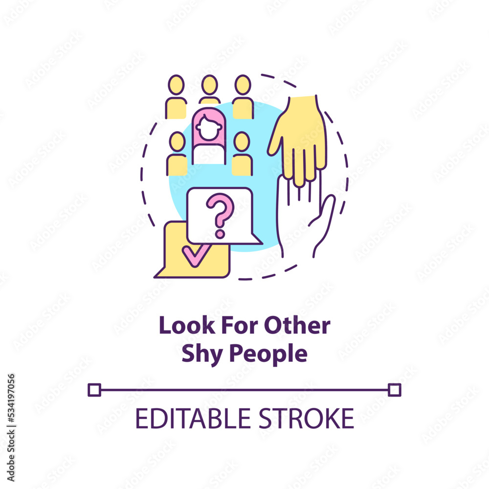 Look for other shy people concept icon. Challenge shyness together. Introversion abstract idea thin line illustration. Isolated outline drawing. Editable stroke. Arial, Myriad Pro-Bold fonts used