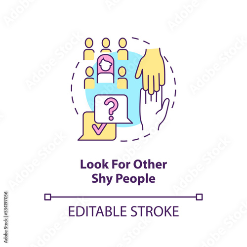Look for other shy people concept icon. Challenge shyness together. Introversion abstract idea thin line illustration. Isolated outline drawing. Editable stroke. Arial, Myriad Pro-Bold fonts used