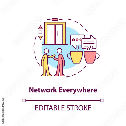 Network everywhere concept icon. Business relations. Expand professional connections abstract idea thin line illustration. Isolated outline drawing. Editable stroke. Arial, Myriad Pro-Bold fonts used