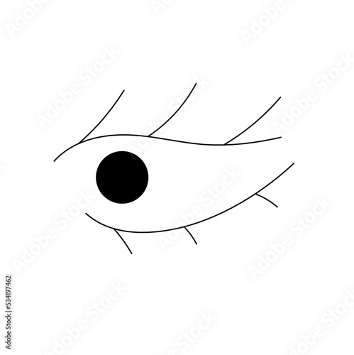 Vector isolated one doodle eye with black pupil and lashes colorless black and white contour line easy drawing