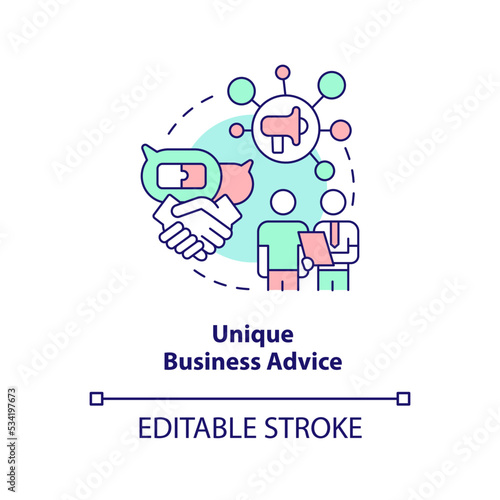 Unique business advice concept icon. Expert help. Mentoring. Networking profit abstract idea thin line illustration. Isolated outline drawing. Editable stroke. Arial, Myriad Pro-Bold fonts used