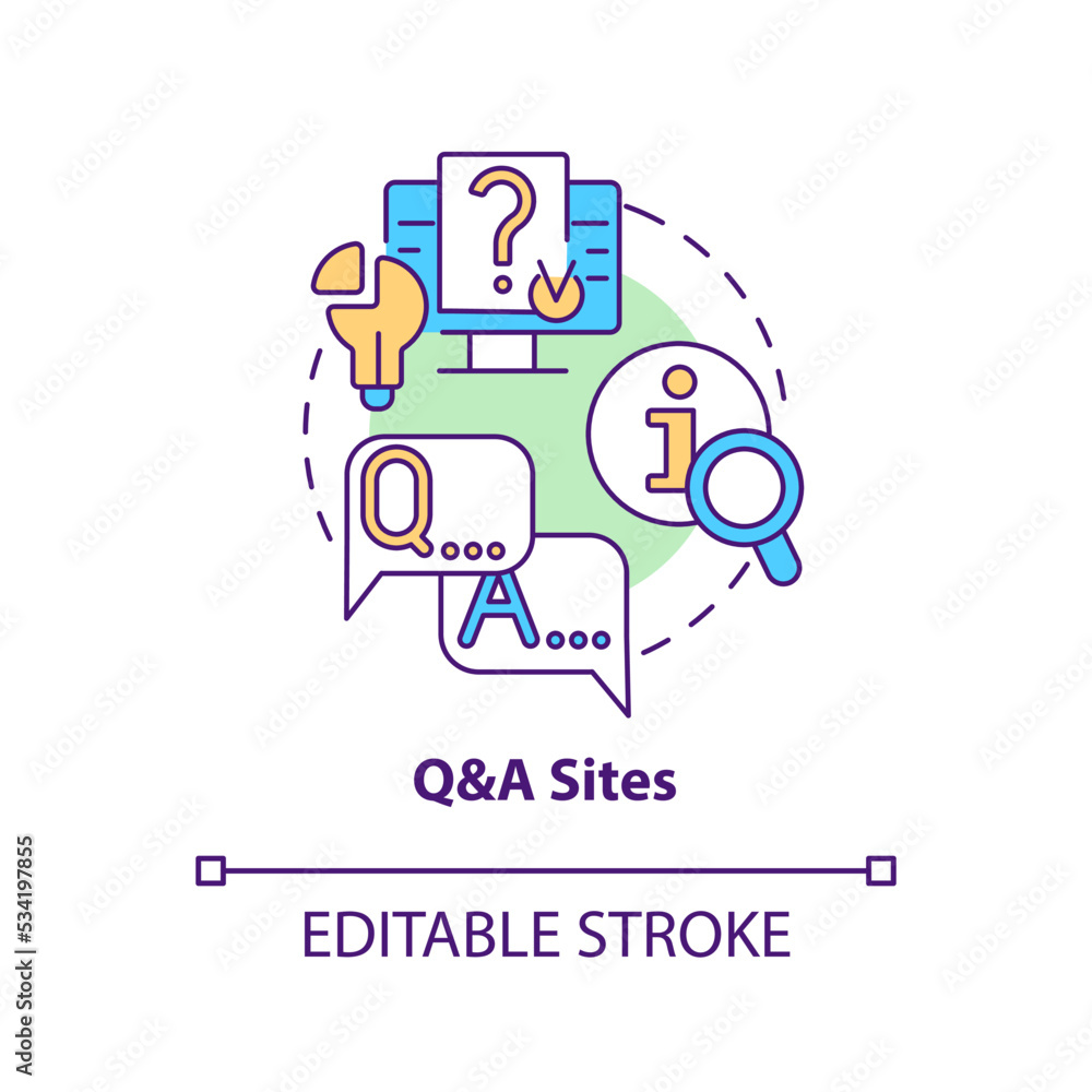 Questions and answers sites concept icon. Asking about problem. Find solution abstract idea thin line illustration. Isolated outline drawing. Editable stroke. Arial, Myriad Pro-Bold fonts used