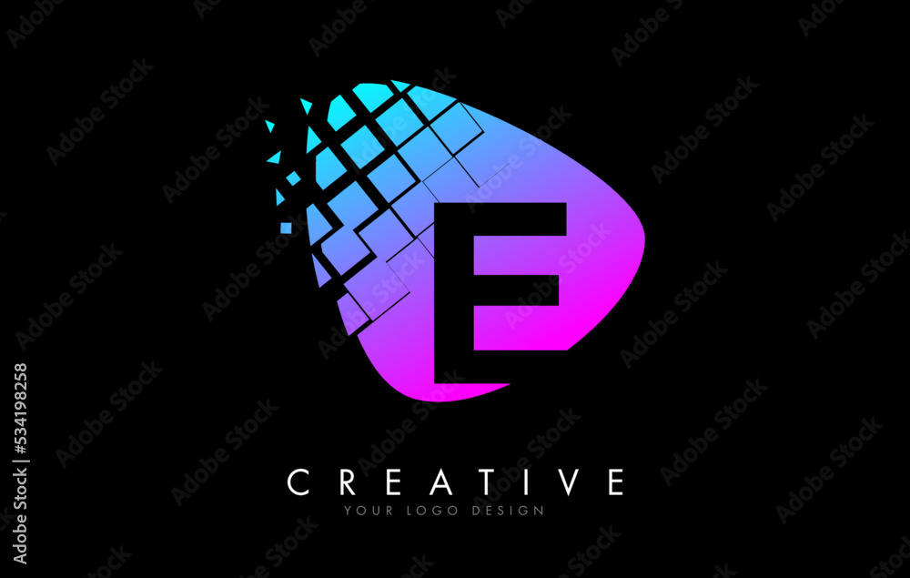 Letter E Design with Colorful Pink and Blue Shattered Blocks Vector Illustration. Letter E Design with Colorful Pink and Blue Shattered Blocks Vector Illustration.