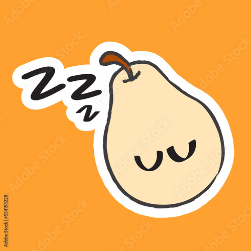Cute Hand Drawn Fruit - Sleeping Pear Vector Illustration