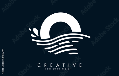 White Q Letter Logo with Waves and Water Drops Design.