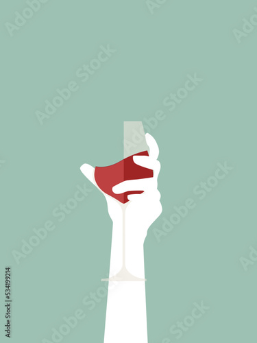 Illustration vectorielle de verre à vin avec main - Vin rouge