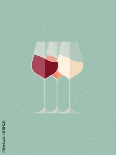 Ensemble d'illustration vectorielle de verre à vin - Vin rouge, vin rosé, vin blanc