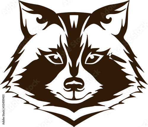 Portrait of a raccoon head. Monochrome linear paint drawn raccoon vector illustration. Raccoon head logo and icon, clip art vector
