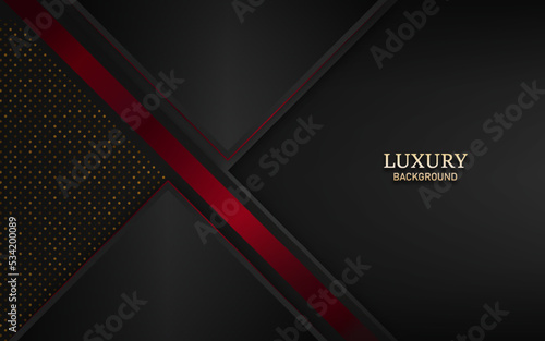 Abstract luxury black geometric and red line with glitter effect on dark background