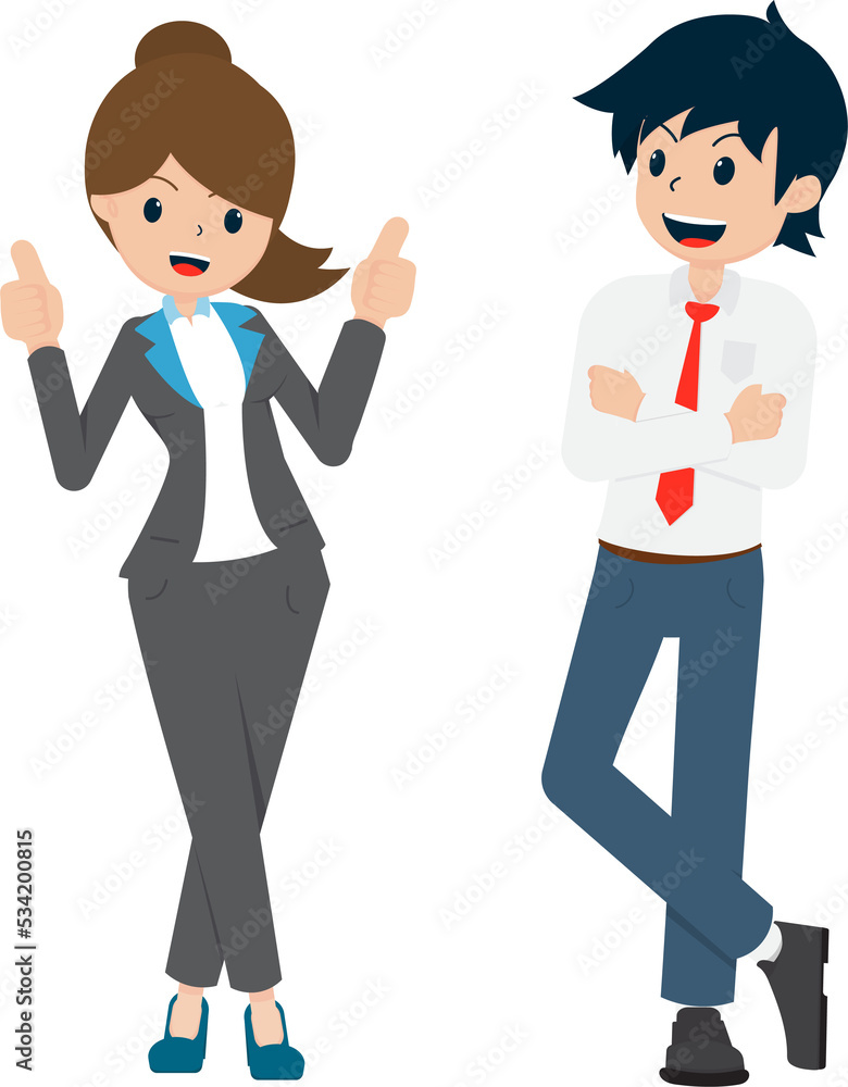 Salary Man are Standing Comfortably and Watching the Colleagues Thumbs Up Salary Man are Standing Comfortably and Watching the Colleagues Thumbs Up