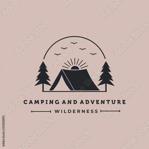 camping and adventure vintage logo vector illustration design, camping with nature view