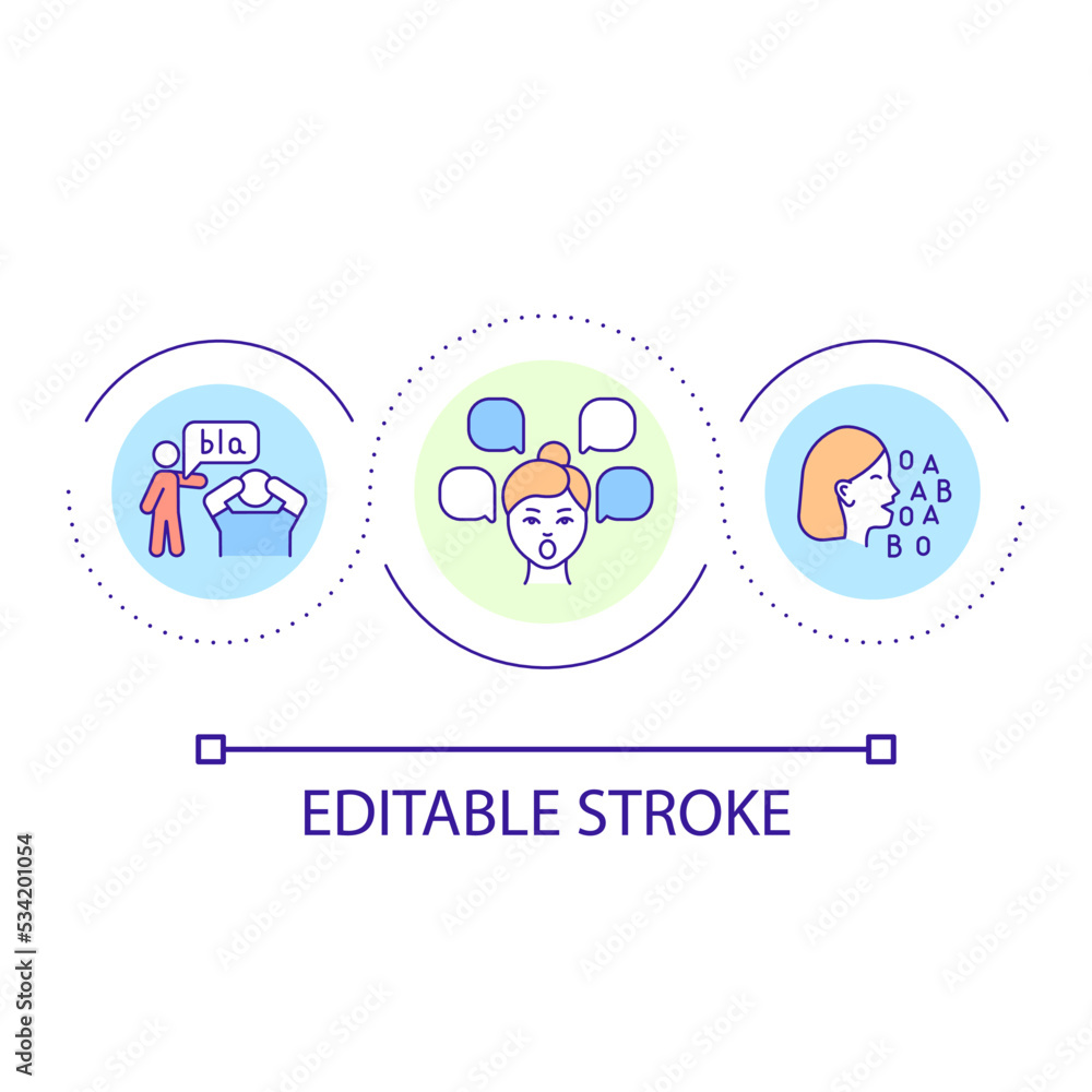Talkativeness problem loop concept icon. Waste time with lot of talking. Annoying habit abstract idea thin line illustration. Isolated outline drawing. Editable stroke. Arial font used