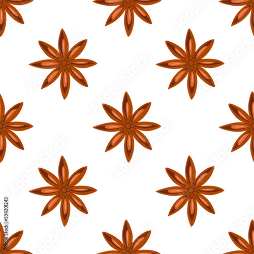 Flat vector seamless pattern of dry balyan in the shape of a star. Isolated cartoon drawing on a white background.