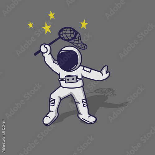 astronaut catches star with cartoon concept   cute and funny. vector illustration. suitable as stickers  wallpapers  or t-shirt designs