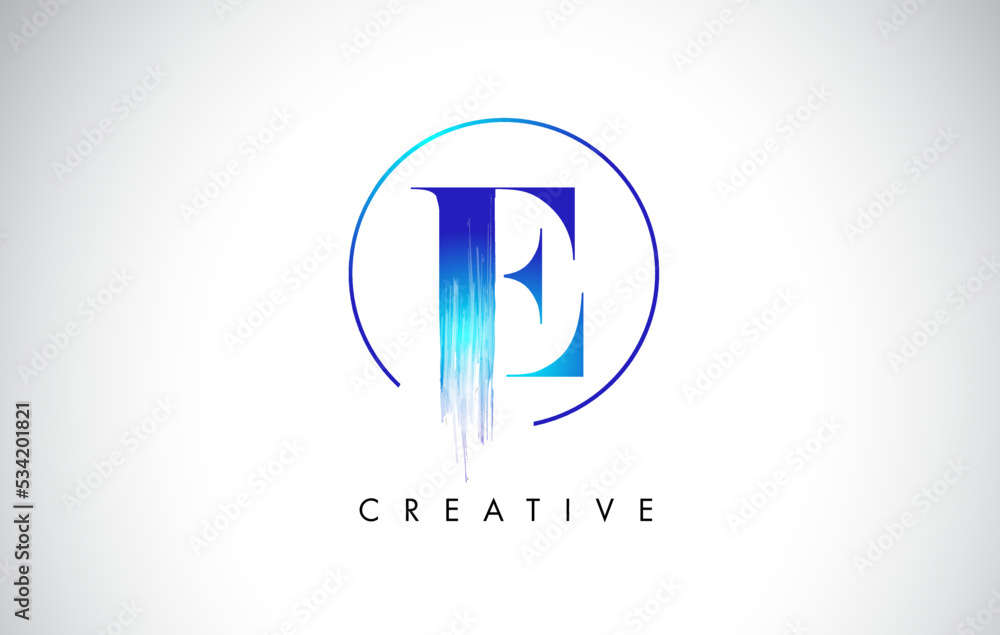 E Brush Stroke Letter Logo Design. Blue Paint Logo Leters Icon.