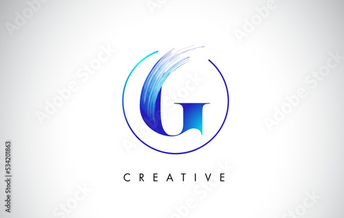 G Brush Stroke Letter Logo Design. Blue Paint Logo Leters Icon.