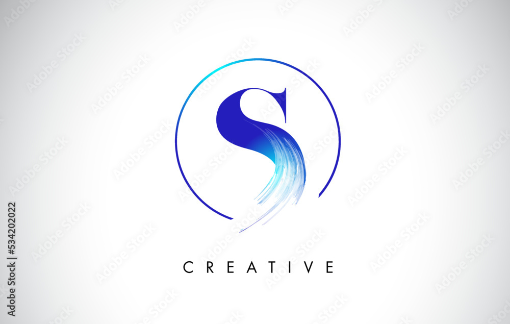 S Brush Stroke Letter Logo Design. Blue Paint Logo Leters Icon.