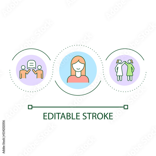 Communication loop concept icon. Friendly relationship. Support of partner. Attitude abstract idea thin line illustration. Isolated outline drawing. Editable stroke. Arial font used