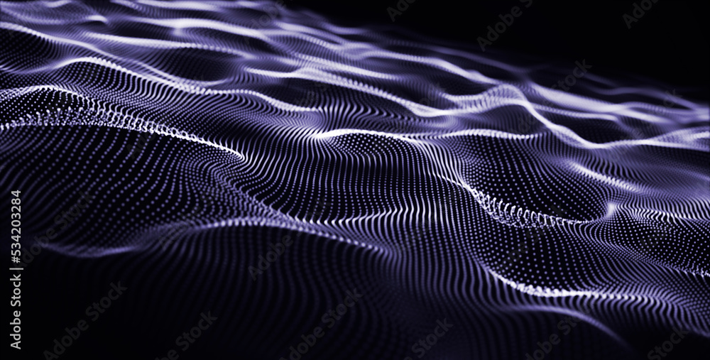Naklejka premium Futuristic background of points and lines with a dynamic wave. Big data. Abstract background