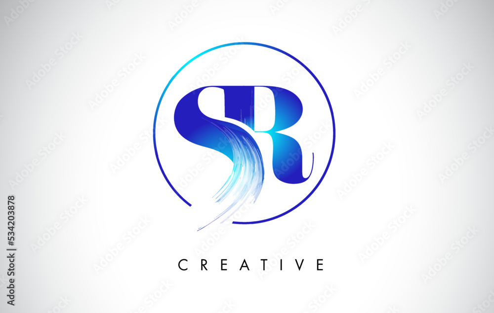 SR Brush Stroke Letter Logo Design. Blue Paint Logo Leters Icon.