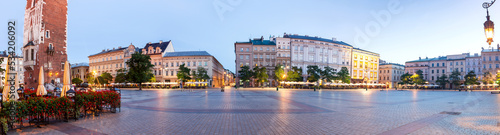 Krakow. Market square in the night lights at sunrise.