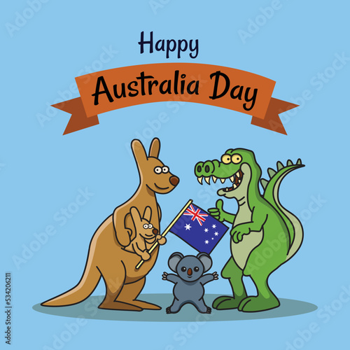 Australian Day Celebration.  Dive into the heart of Australia's vibrant spirit with this captivating vector illustration, perfect for greeting cards, social media posts 