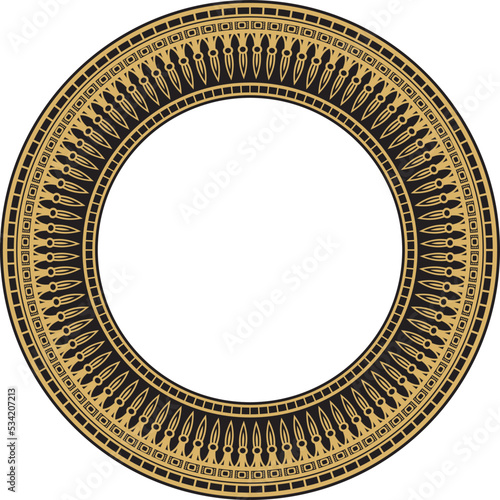 Vector golden round ornament of ancient Egypt. Circle Border, frame in pyramids..