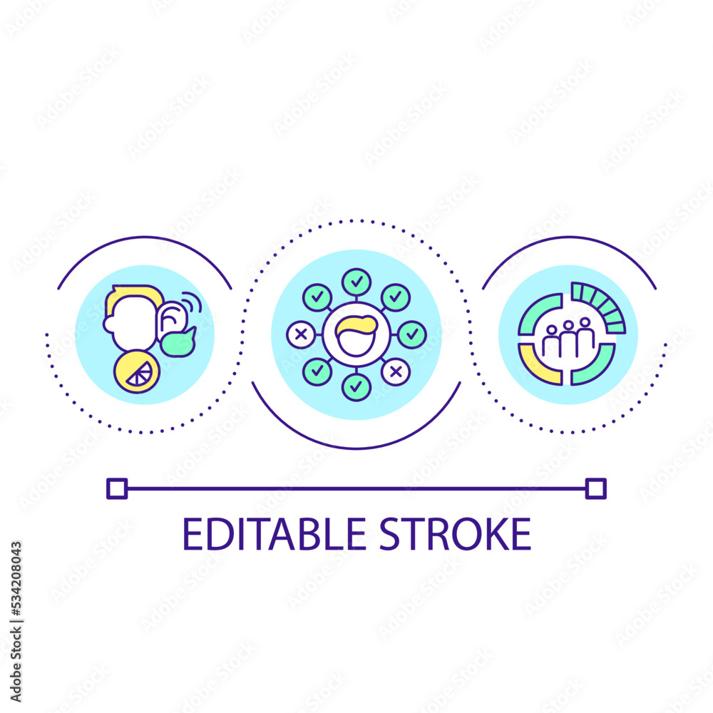 Customer needs study loop concept icon. Marketing research providing. Targeting in business abstract idea thin line illustration. Isolated outline drawing. Editable stroke. Arial font used Customer needs study loop concept icon. Marketing research providing. Targeting in business abstract idea thin line illustration. Isolated outline drawing. Editable stroke. Arial font used