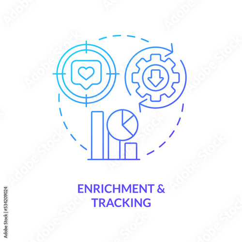 Enrichment and tracking blue gradient concept icon. Marketing analysis. Leads management process abstract idea thin line illustration. Isolated outline drawing. Myriad Pro-Bold font used