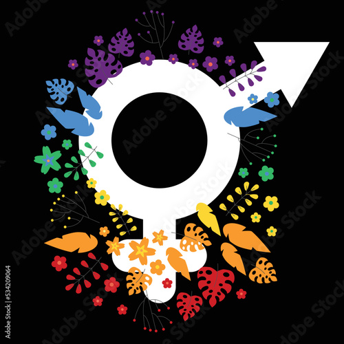 LGBTQ   symbol bigender  rainbow floral design with flowers and leaves
