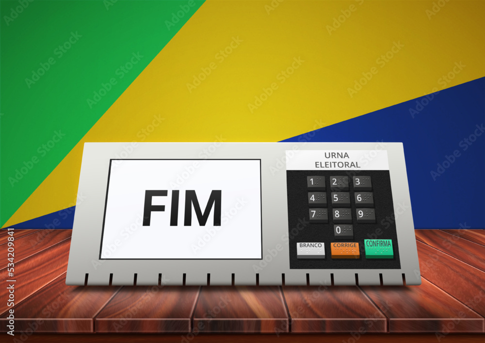 The electronic ballot box with numeric keypad on wooden surface. Buttons with braille font. The electronic ballot box with numeric keypad on wooden surface. Buttons with braille font.