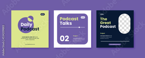 Flat minimal podcast social media post template. Music and podcast promotion post banner.