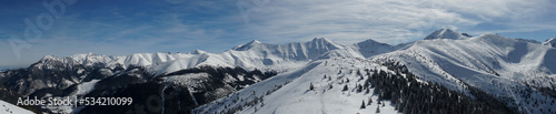 Beautiful winter panoramic view of Tatra National Park   