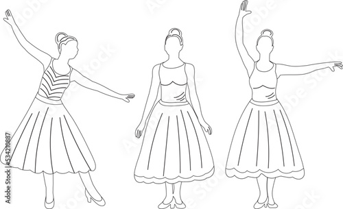 dancing women, dancers sketch ,contour on white background isolated vector