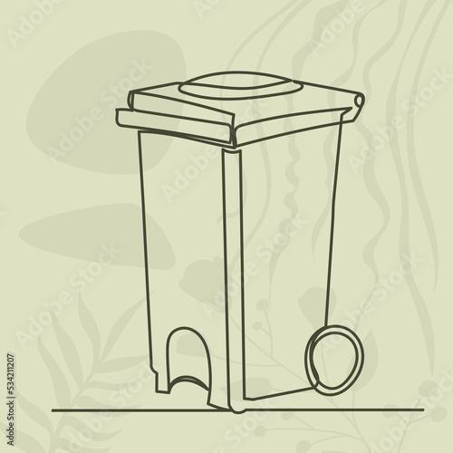 trashcan one line drawing, sketch, isolated vector