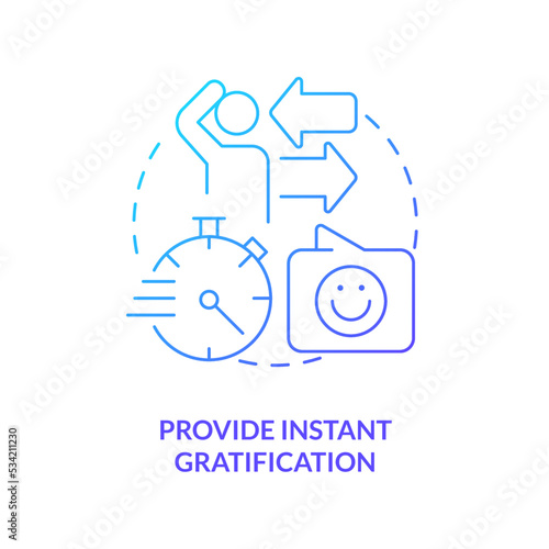 Provide instant gratification blue gradient concept icon. Short term offer. Lead retention abstract idea thin line illustration. Isolated outline drawing. Myriad Pro-Bold font used
