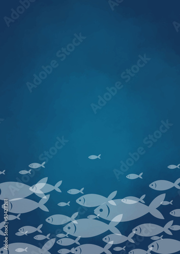School of fish swim in ocean watercolor background for decoration on marine life and seafood concept.