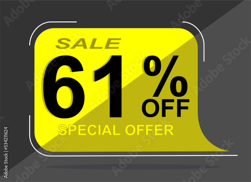 Sale tag 61% Sixty one percent off, vector illustration, balloon shape.