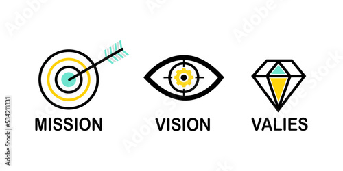 Mission. Vision. Values. Web page template. Modern flat design concept.