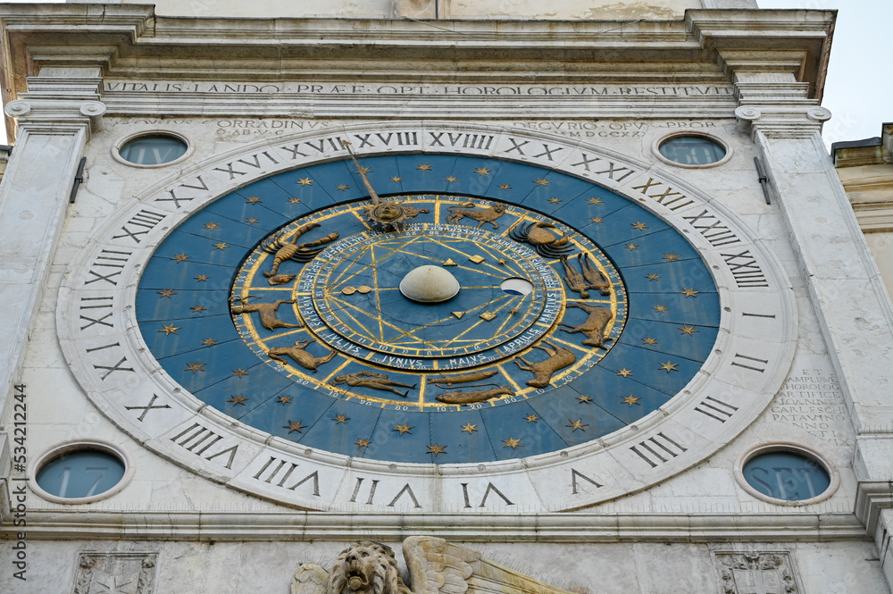 Padua, Italy. The astronomical clocktower in city centre. Torre dell'Orologio.