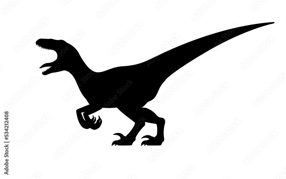 Growling dinosaur velociraptor silhouette