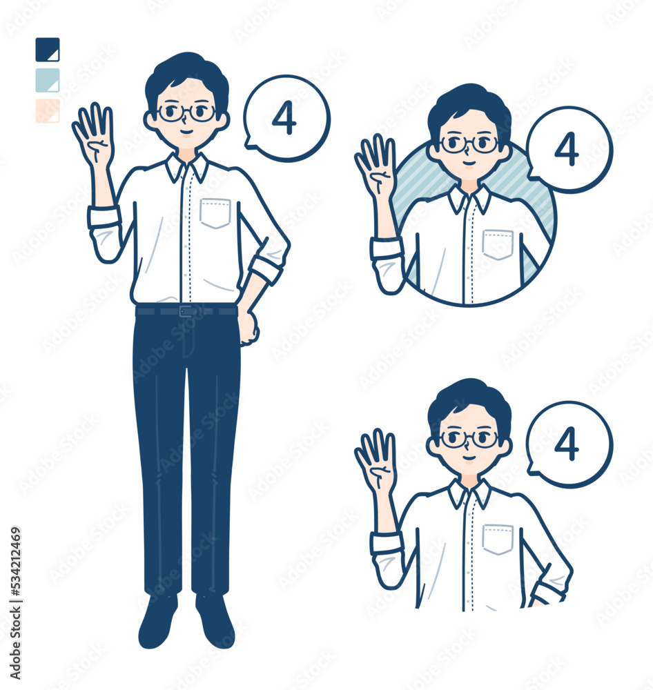 シャツを着た男性が4とカウントしているイラスト シャツを着た男性が4とカウントしているイラスト