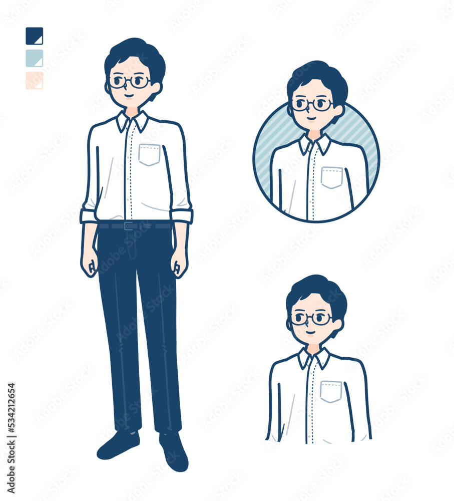 シャツを着た男性が横を見ているイラスト シャツを着た男性が横を見ているイラスト