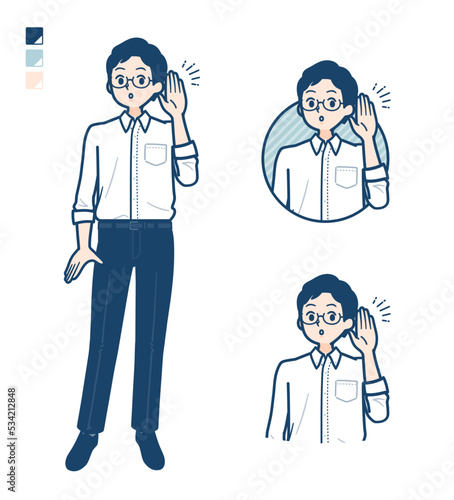 シャツを着た男性が聞き耳をたてているイラスト
