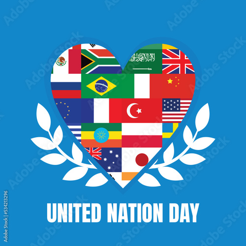 illustration vector graphic of flags all over the world countries in heart frame, perfect for international day, united nation day, celebrate, greeting card, etc. photo