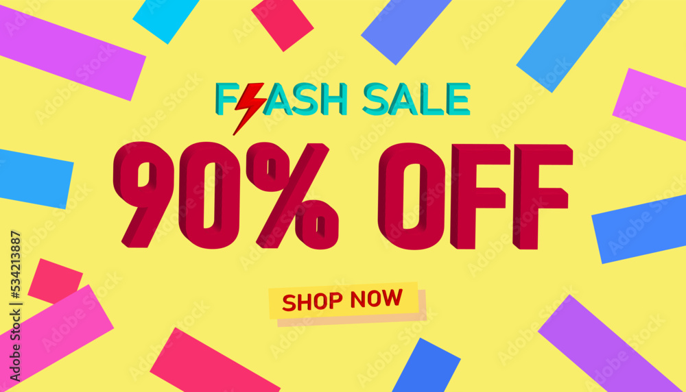 Flash Sale 90% Discount. Sales poster or banner with 3D text on yellow background, Flash Sales banner template design for social media and website. Special Offer Flash Sale campaigns or promotions. Flash Sale 90% Discount. Sales poster or banner with 3D text on yellow background, Flash Sales banner template design for social media and website. Special Offer Flash Sale campaigns or promotions.