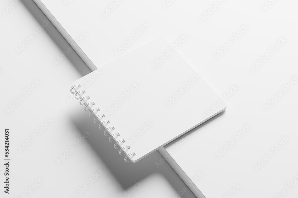 Square Spiral Notebook 3D Rendering White Blank Mockup Square Spiral Notebook 3D Rendering White Blank Mockup