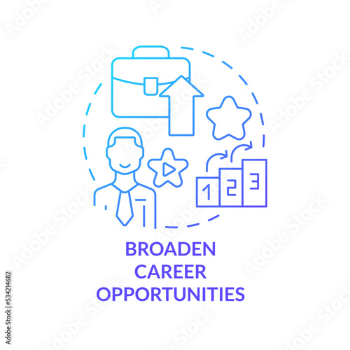 Broaden career opportunities blue gradient concept icon. Mentoring relationship benefit abstract idea thin line illustration. Exploring paths. Isolated outline drawing. Myriad Pro-Bold font used