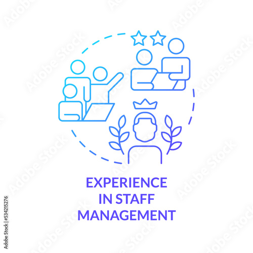 Experience in staff management blue gradient concept icon. Benefit for mentor abstract idea thin line illustration. Experienced individual. Isolated outline drawing. Myriad Pro-Bold font used